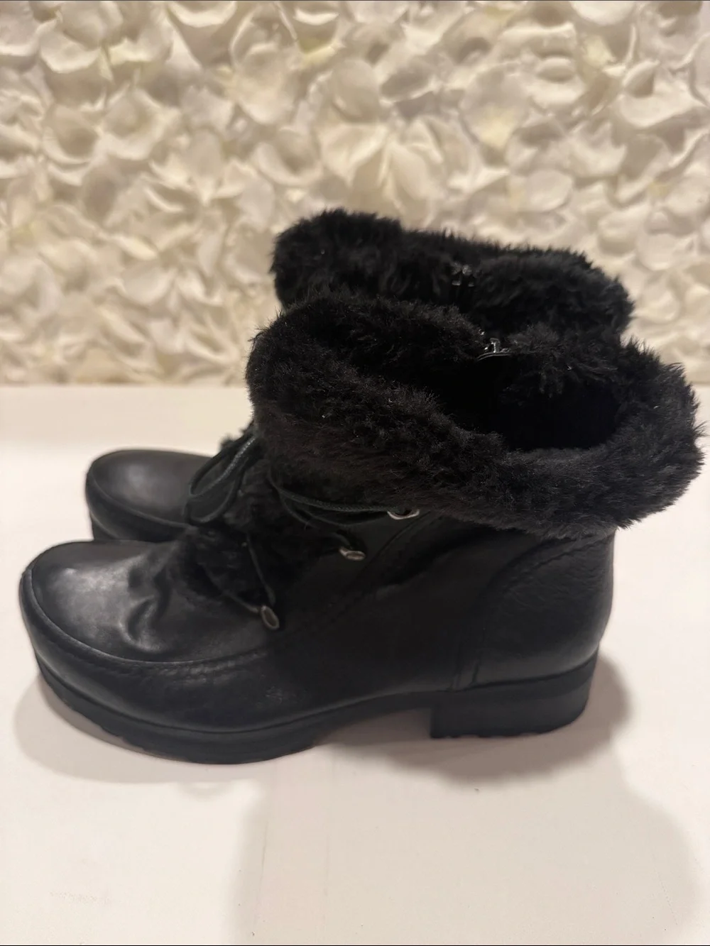 BareTraps Black Faux Fur Lace-Up Winter Boots
